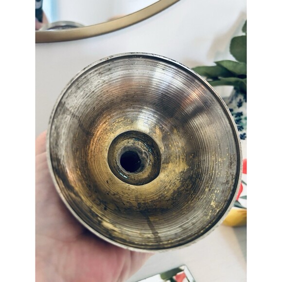 VINTAGE SOLID BRASS PALM TREE CANDLESTICK HOLDER 8.5" TALL PEWTER - Picture 4 of 4